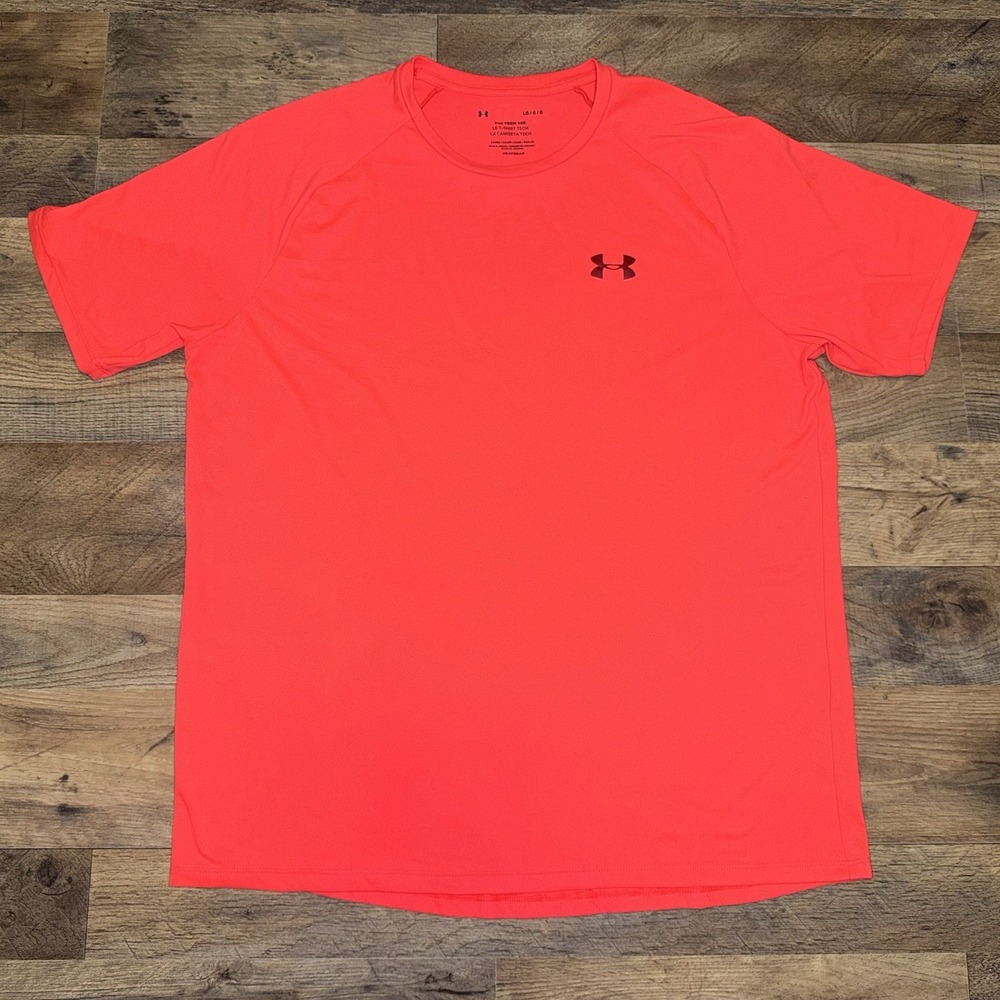Under Armour Tech Tee Shirt Mens Large Red Short Sleeve Loose Fit Crew Casual